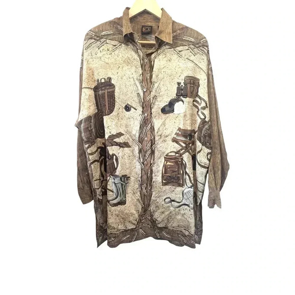 CO Fishing/Camping 100% Silk Tunic Blouse with Shoulder Pads size Med Oversized - Picture 1 of 10